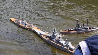 RC Warship Combat  BB firing ships do battle [upl. by Eedyah]