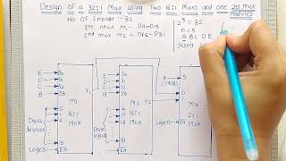 32 to 1 Multiplexer using two 16 to 1 multiplexer and one 2 to 1 multiplexer  Multiplexer Tree [upl. by Oakes]