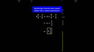 4 89  29   Subtract the fraction from the mixed number with like denominatorsno borrowing [upl. by Mazlack272]