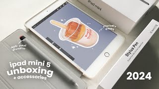 ゜☆ unboxing ipad mini 5 in 2024  accecories  apple pencil alternative  procreate drawing [upl. by Viki525]