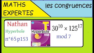 Terminale Maths ExpertesArithmétique et congruenceExercice 65 p 153 Nathan Hyperbole [upl. by Kcirdes993]