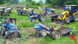 Old Jcb 3dx Loading Mud in Trolley With Sonalika Sikandar Swaraj 744 Fe Tractor  New Jcb Machine [upl. by Naerda104]