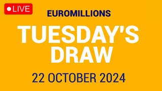 The National Lottery Euromillions Draw Live results from Tuesday 22 October 2024  Euro Millions [upl. by Atter]