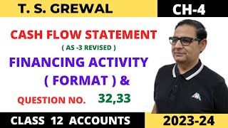 CASH FLOW STATEMENT TSGREWAL CH4  FINANCING ACTIVITY FORMAT  QUE NO 3233 Class 12 Accounts [upl. by Rainer]