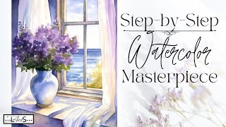 BREATHTAKING StepbyStep Watercolor LandscapeStill Life Painting Outline Available [upl. by Joelie]