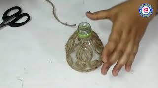 How to make Candle Holder with Jute rope amp plastic bottle  jute rope show piece [upl. by Lucie]