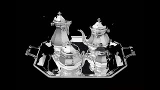 Tetard amp Christofle  4pc Art Deco quotGatsby Eraquot Tetard 950 Sterling Tea Set  Christofle Tray 1920s [upl. by Eggleston387]