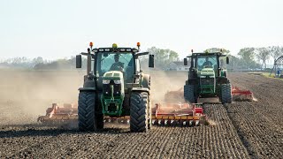 John Deere 6215R amp 8400R  HeVa amp Väderstad Carrier 650  Preparazione letto di Semina 2019 [upl. by Oeniri595]