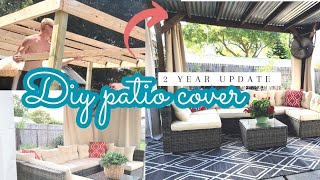 DIY Patio cover  Under 500 in materials  Budget friendly backyard patio cover ✨️ 2 year update✨️ [upl. by Laux365]