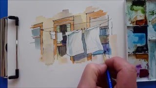 A quick and fun Watercolor Demonstration Laundry Shadows Peter Sheeler [upl. by Zitvaa368]