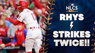 Rhys Hoskins 3 RUN HOMER  epic BAT SPIKE celebration Atlanta Braves  Philadelphia Phillies GAME 3 [upl. by Frants619]