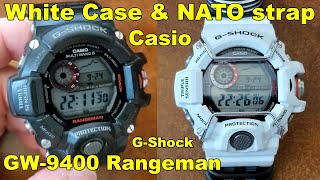 Casio GShock GW9400 Rangeman white case mod NATO strap chrome bull bars amp compass addon 4k [upl. by Hagep]