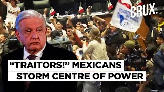 Mexico Protesters Storm Senate Lawmakers Flee To Nearby Building To Pass Judicial Overhaul [upl. by Anillek]