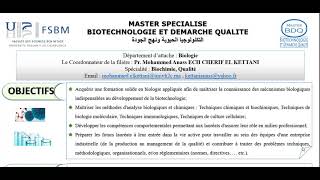 Master spécialisé  Biotechnologie et Démarche Qualité à la FS Ben MSik  concours  les modules [upl. by Morvin911]