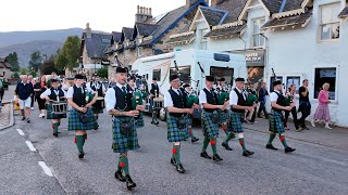 Ballater Pipe Band play Castle Dangerous on the march on eve of 2024 Braemar Gathering in Scotland [upl. by Bernat449]