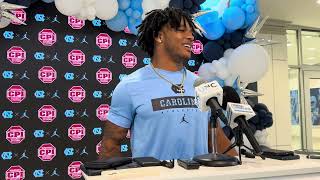 UNC Football RB Omarion Hampton PostNC Central Interview [upl. by Aihcila]