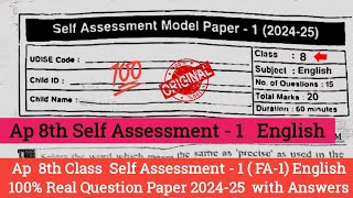 Ap 8th class Fa1 English question paper 2024 with answersAp 8th self assessment 1 English paper [upl. by Symer]