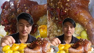 Big pigtail  pork  fatty pork  scarlet egg plant mukbang [upl. by Marthe]