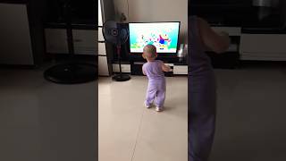 2yearold baby imitates dancing on TV dancing very well funny cutebaby [upl. by Nov]