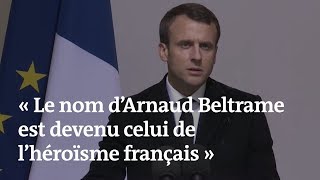 « Le nom d’Arnaud Beltrame est devenu celui de l’héroïsme français » salue Emmanuel Macron [upl. by Chapin687]