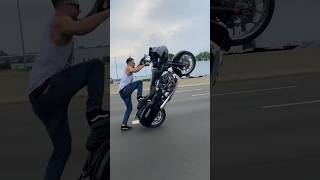 Harley Dude Foot Dragging Wheelie harleydavidson motorcycle wheelie stunt [upl. by Neddie]