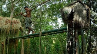 Building primitive treehouse in the forest  Full Video [upl. by Duile]