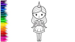 Unicorn Girl Drawing Painting amp Coloring For Kids and Toddlers Child Art [upl. by Heyde]