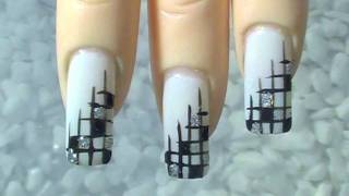 Nail Art Design quot edles Gitterquot black white silver quot noble lattice [upl. by Mamoun]