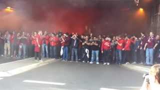 Kaiserslautern vsHoffenheim 2013 Marsch zum Stadion der Lautrer  mit Pyro Gesängen und Fahnen [upl. by Linis852]