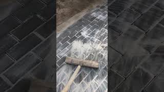 Grouting of paving tile joints 🧹 construction pavers garden paverblocks satisfying [upl. by Edyak]