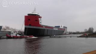 Grootste schip ooit te water gelaten bij Koninklijke Niestern Sander in Delfzijl [upl. by Rockey]