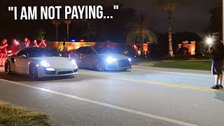 REFUSES TO PAY UP AFTER THE RACE COPS CHASING AUDI vs PORSCHE [upl. by Harlow]