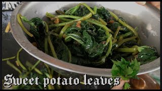 STIR FRY SWEET POTATO LEAVES WITH GARLIC  CAN YOU EAT SWEET POTATO LEAVES [upl. by Nika]