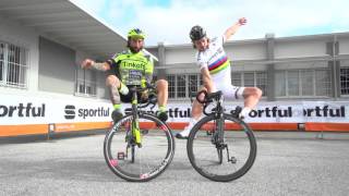 Sagan and Brumotti at Sportful  30 Oct 2015 [upl. by Arlyn]