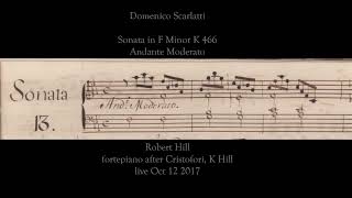 Domenico Scarlatti Sonata in F Minor K 466 Robert Hill fortepiano after Cristofori live 2017 [upl. by Aicirtap965]