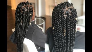 How To  Jumbo Senegalese Rope Twist On Straight Hair  Triangle Parts [upl. by Hildegaard]