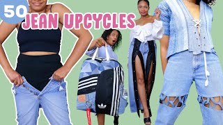 50 Ways to Upcycle Jeans You Cant Fit  DIY clothes thrift flip [upl. by Iorgo]