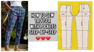 HOW TO CUT AND SEW A FEMALE TROUSER WITH POCKETS  PANT TUTORIAL  DIY [upl. by Ranson]