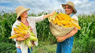 Harvested Corn in a Faraway Village Cooking Big Turkish Cag Kebab and Canning Corn for Winter [upl. by Unam]