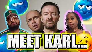 Ricky GervaisMeet Karl Pilkington REACTION HILARIOUSLY Awkward LOL [upl. by Elleunamme]