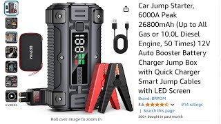 Best Car Battery Jump Starter 6000A Peak BRPOM Jump Box [upl. by Lusar771]