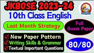 Jkbose 10th Class English Full Guess Paper amp Last Month Strategy 2024 full Road Map from 0 to 100 [upl. by Nostets]