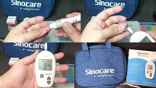 SINOCARE Safe Accu Glucometer with Test Strips and Lancets Unboxing and Testing 431Pesos from Shopee [upl. by Symer]