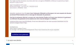 Comment déclarer le payement des frais de dossier Campus FranceQuittance de payement Campus France [upl. by Adiaroz897]