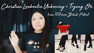 Christian Louboutin Iriza 100mm Black Patent  Unboxing and Trying on [upl. by Esylle]