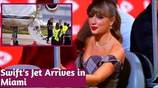 Taylor Swift’s Private Jet Lands in Miami After NYC Vacation with Travis Kelce [upl. by Nadaba]