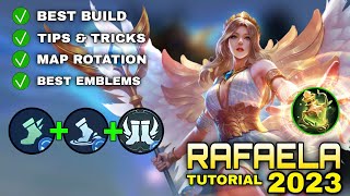 RAFAELA Tutorial amp Guide 2023 English Best Build Emblems Gameplay  Mobile Legends [upl. by Sherurd812]