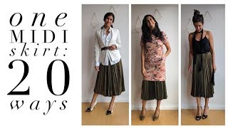 One Pleated Midi Skirt 20 Ways  How to Wear a Pleated Midi Skirt  Slow Fashion [upl. by Cilegna951]