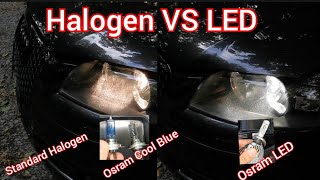 Leuchtmittel Vergleich H7 Halogen VS Osram Cool Blue VS Osram LED  Glühbirnen Lampen [upl. by Eegnat]