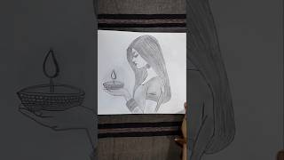 How to Draw Girl With Diya  Diwali Drawing shorts ytshorts girl diwali trending youtubeshorts [upl. by Junno338]